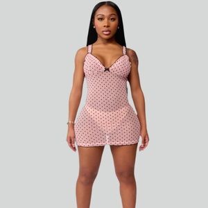 WAYDAMIN Pink Bustier Mini Dress | Sheer Polka Dot | Size M | Sold Out NWT